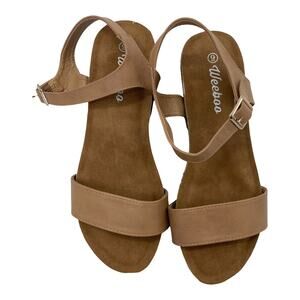 WEEBOO Cork Wedge Strappy Sandal Size 9 Women Faux Leather Open Toe Summer